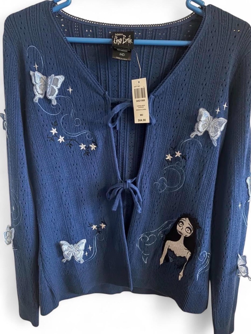 NWT Hot Topic Corpse Bride Blue Tie-Front Cardigan Sweater M